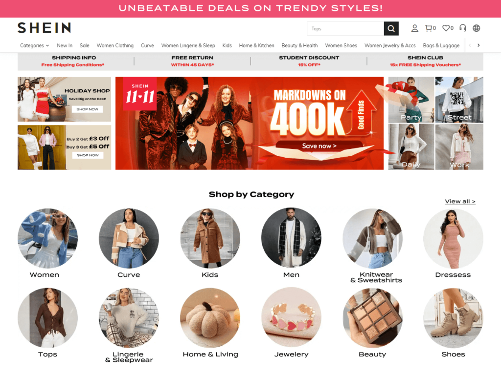 shein - Fashion eCommerce site