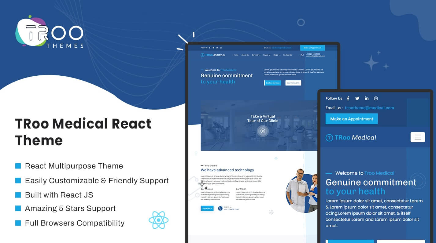 TRoo Medical Health React JS Theme