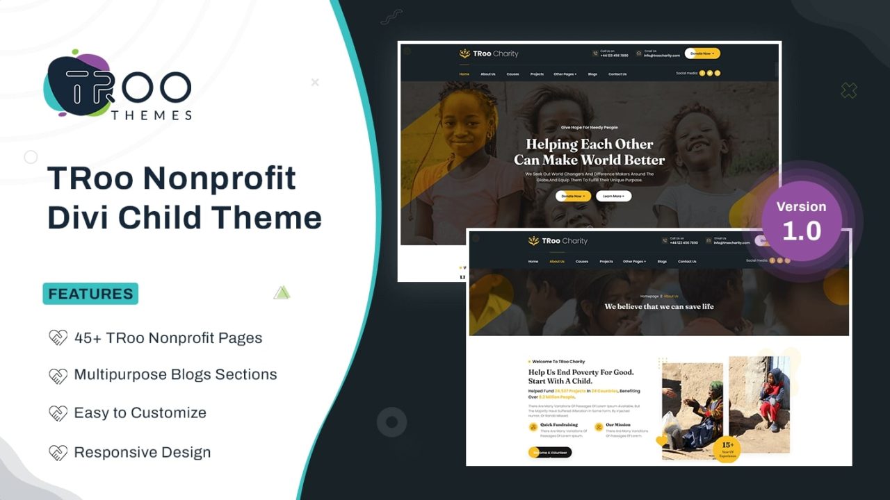 TRoo Nonprofit and Charity Divi Child Theme