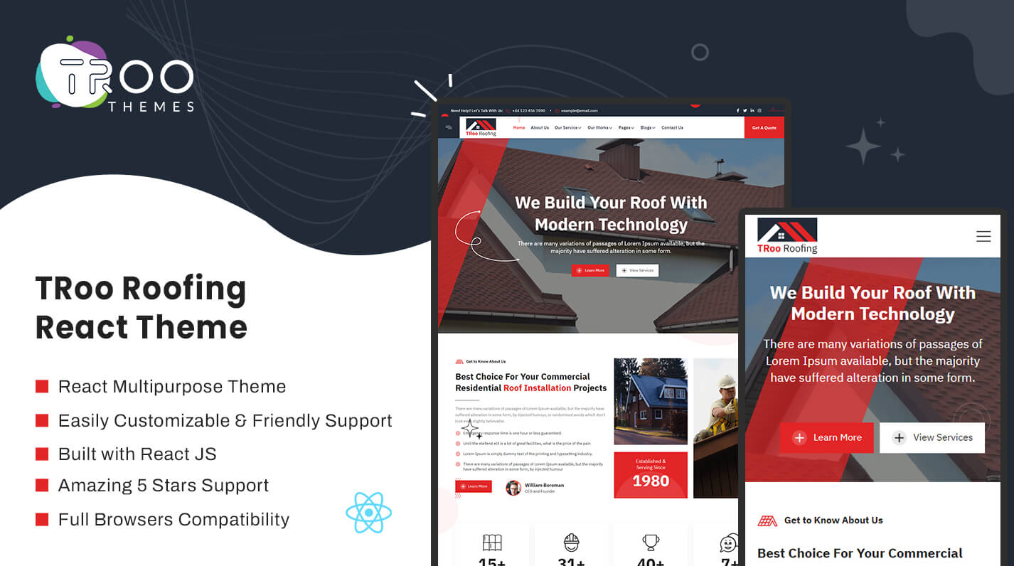 TRoo Roofing Services React JS Theme