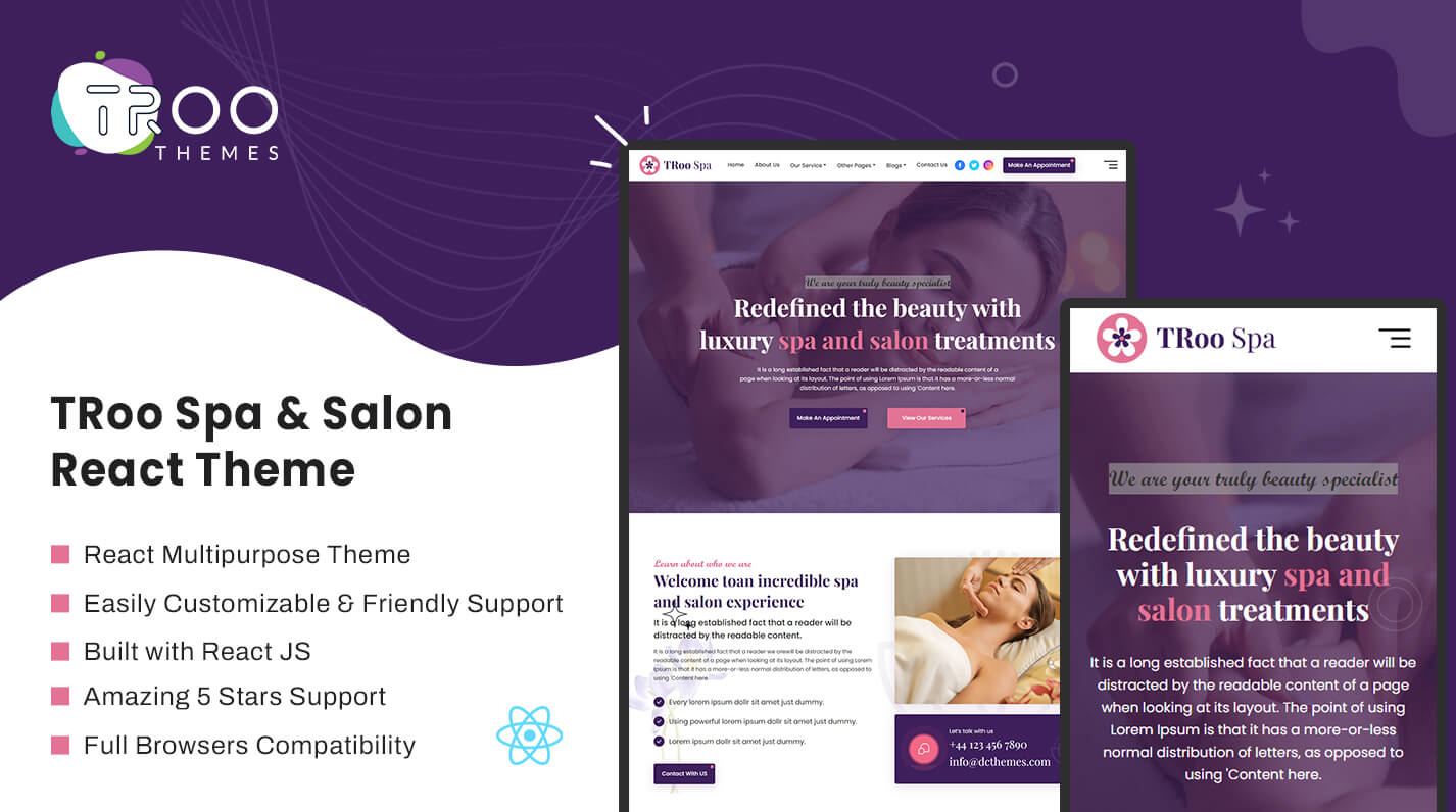 TRoo Spa and Wellness React JS Theme