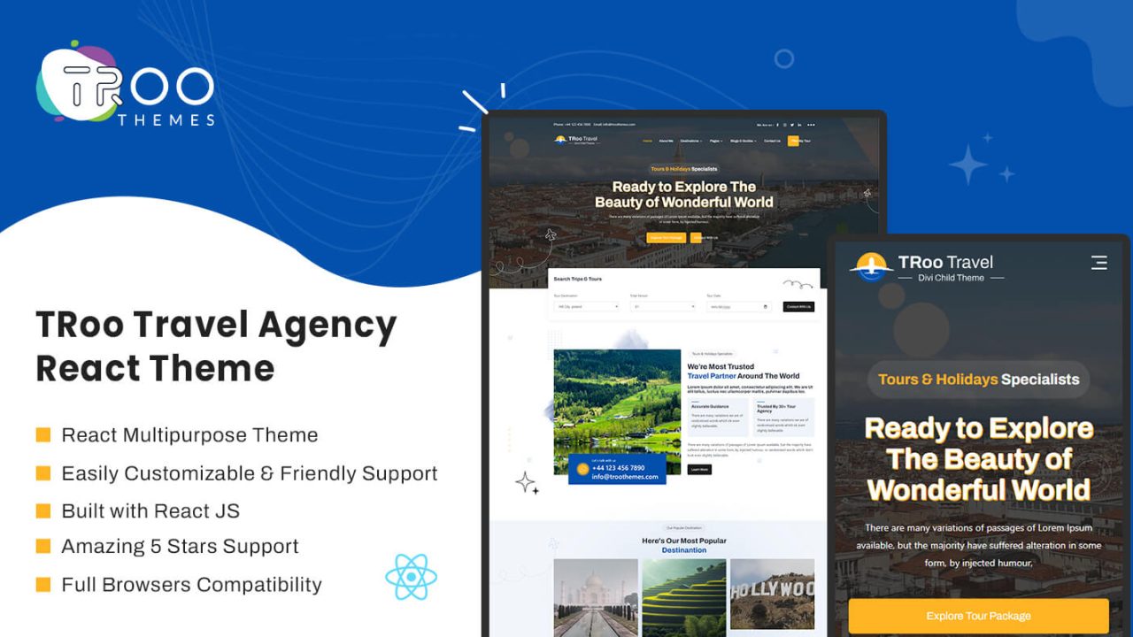 TRoo Travel & Tourism React JS Theme