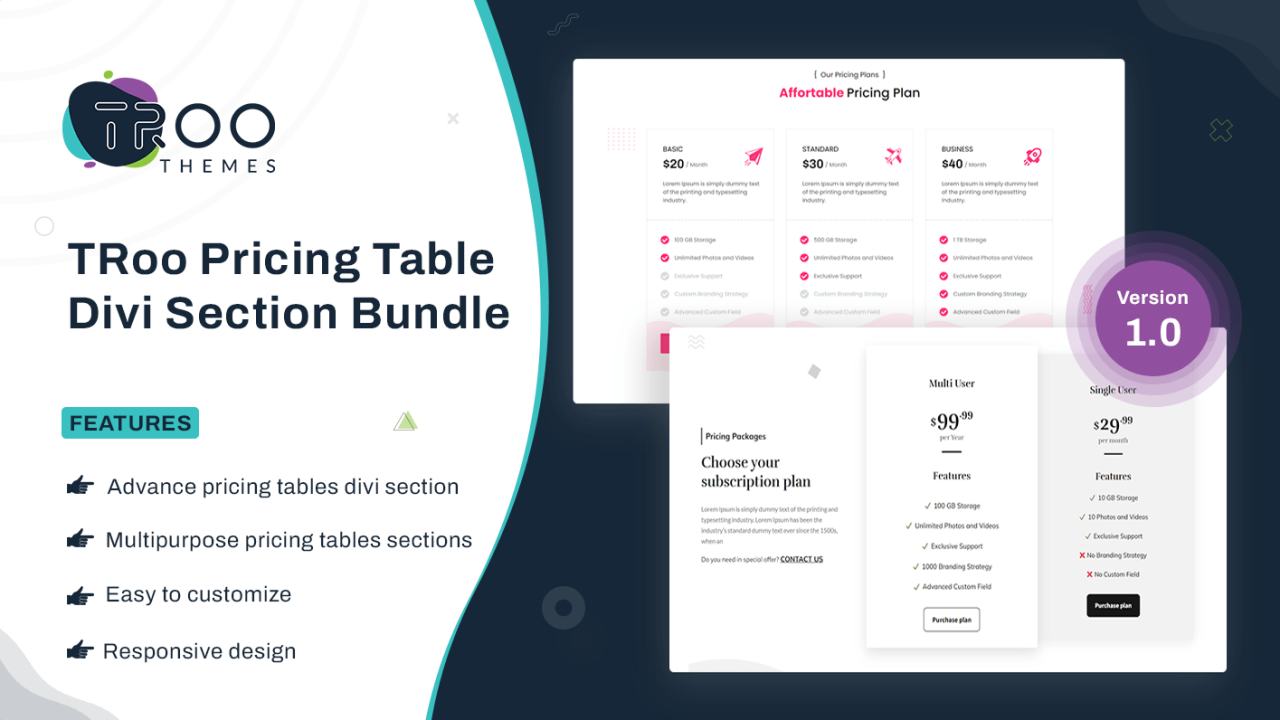 TRoo Divi Pricing Table Section Bundle