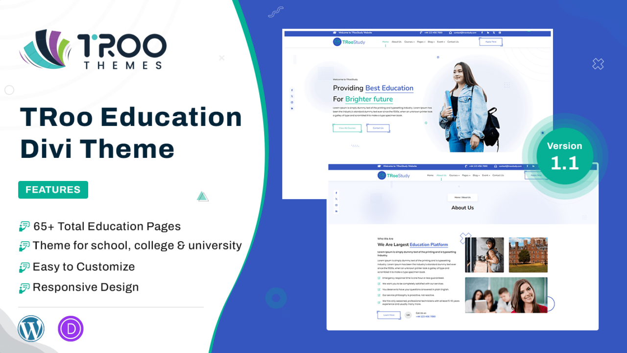 TRoo Education Divi Theme Featured image